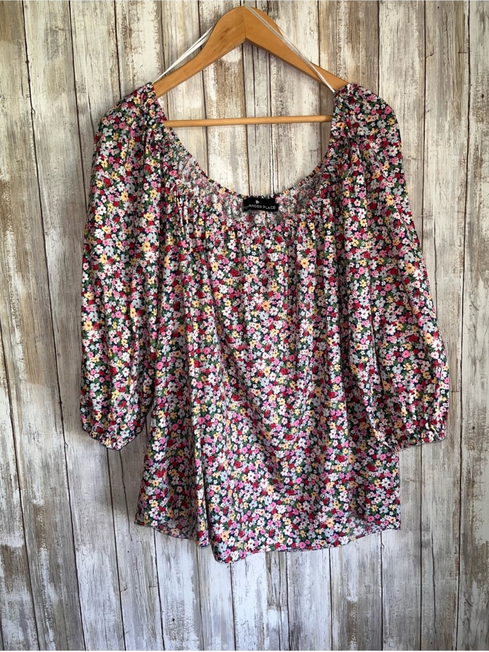 Tuckernuck Pomander Place DitsyFloral Square Neck Puff Sleeve Cotton Blouse XL - Picture 2 of 7